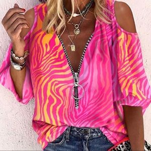 Brand New Hot Pink Zebra Striped Top M